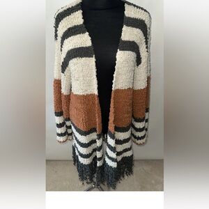 Saltwater Lux Striped Open-Front Cardigan Sweater Teddy Bear Large